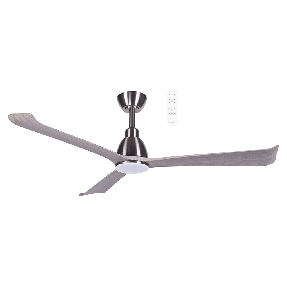 Ceiling fan with wooden blades on a white background
